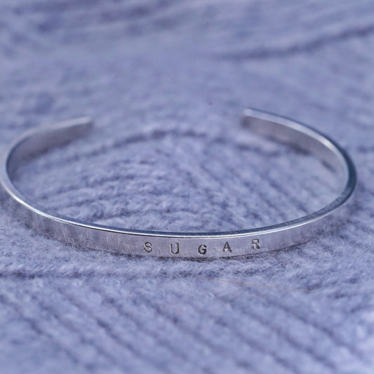 7", vintage sterling silver handmade bracelet, stackable 925 cuff “sugar"