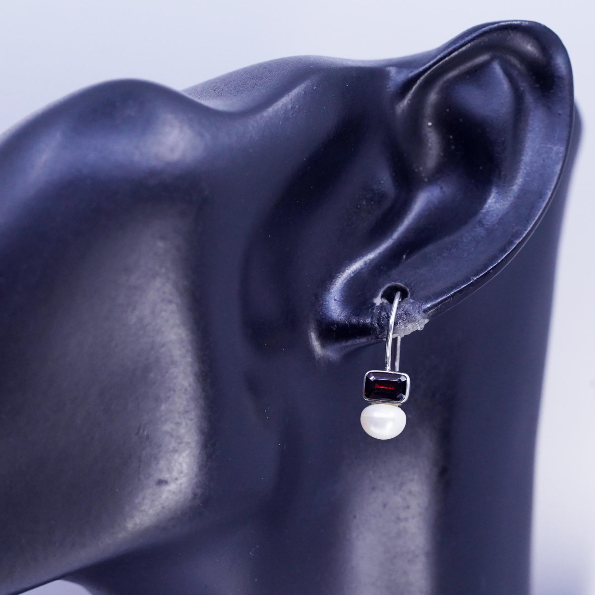 Vintage Sterling 925 silver handmade earrings with pearl garnet beads