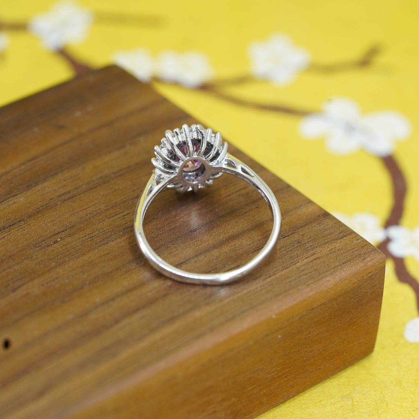 Size 11.5, vintage Sterling 925 silver handmade ring with pink cz