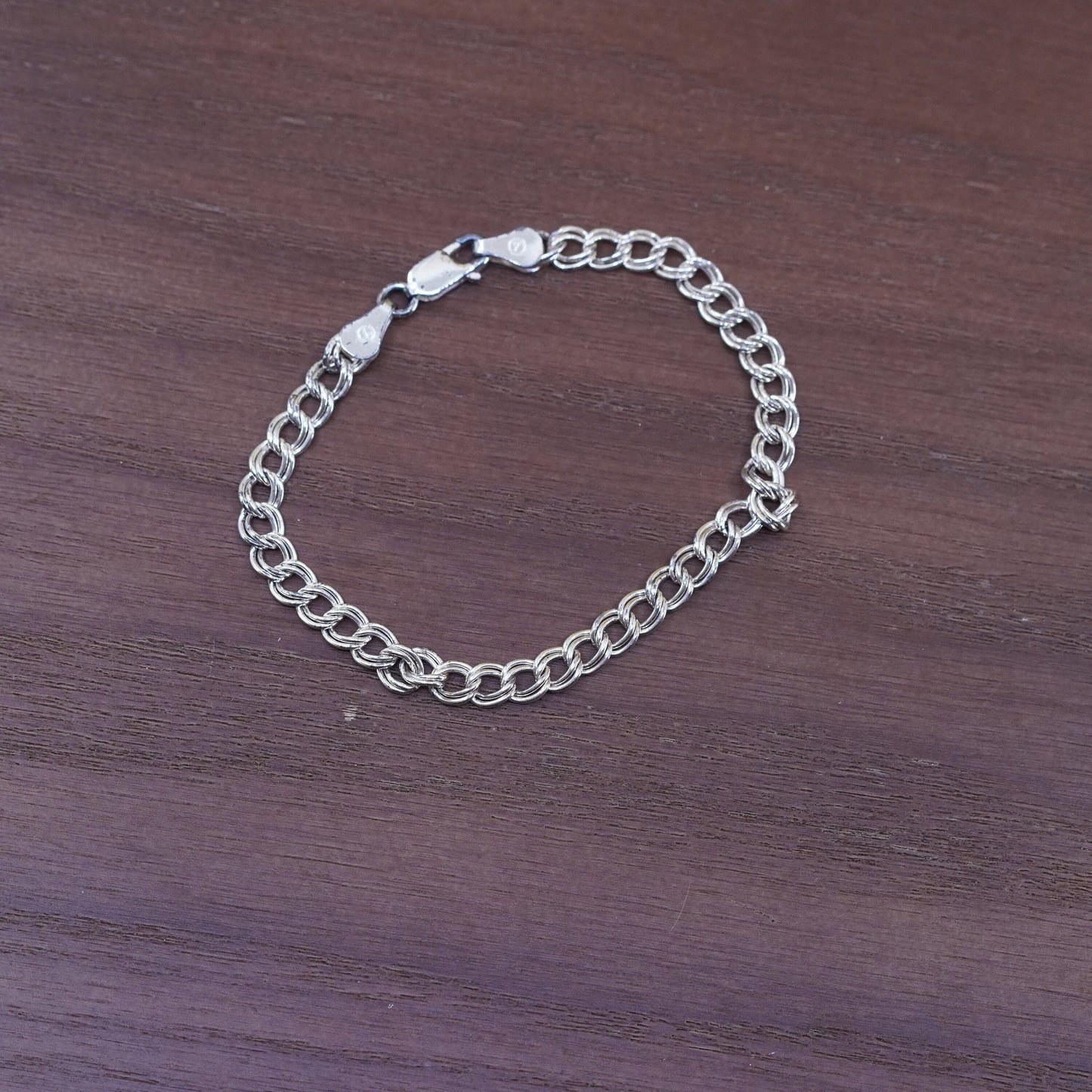 7”, 5mm, vintage Sterling silver handmade double curb bracelet, 925 charm chain