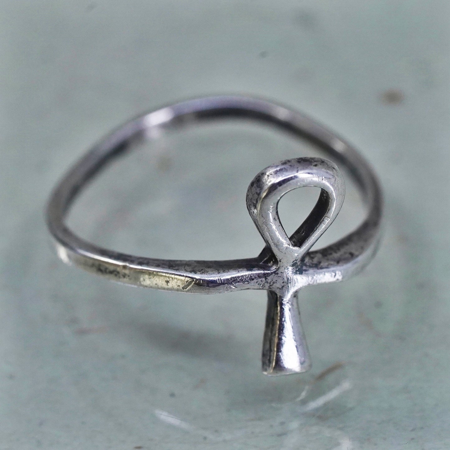 Vintage Sterling silver handmade ring, Egyptian 925 silver ankh band