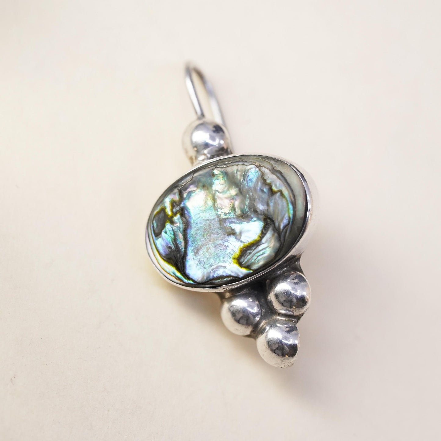 Vintage Mexican sterling 925 silver handmade single earring with abalone beads
