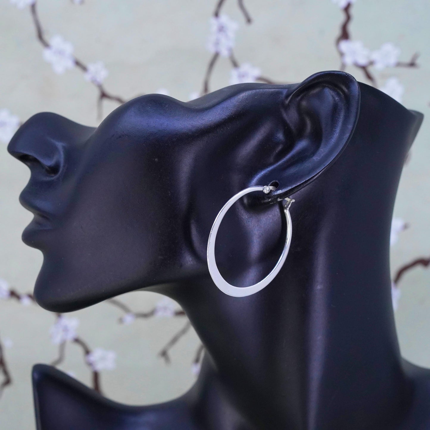 1.75", VTG sterling silver loop earrings, flatten minimalist primitive hoops