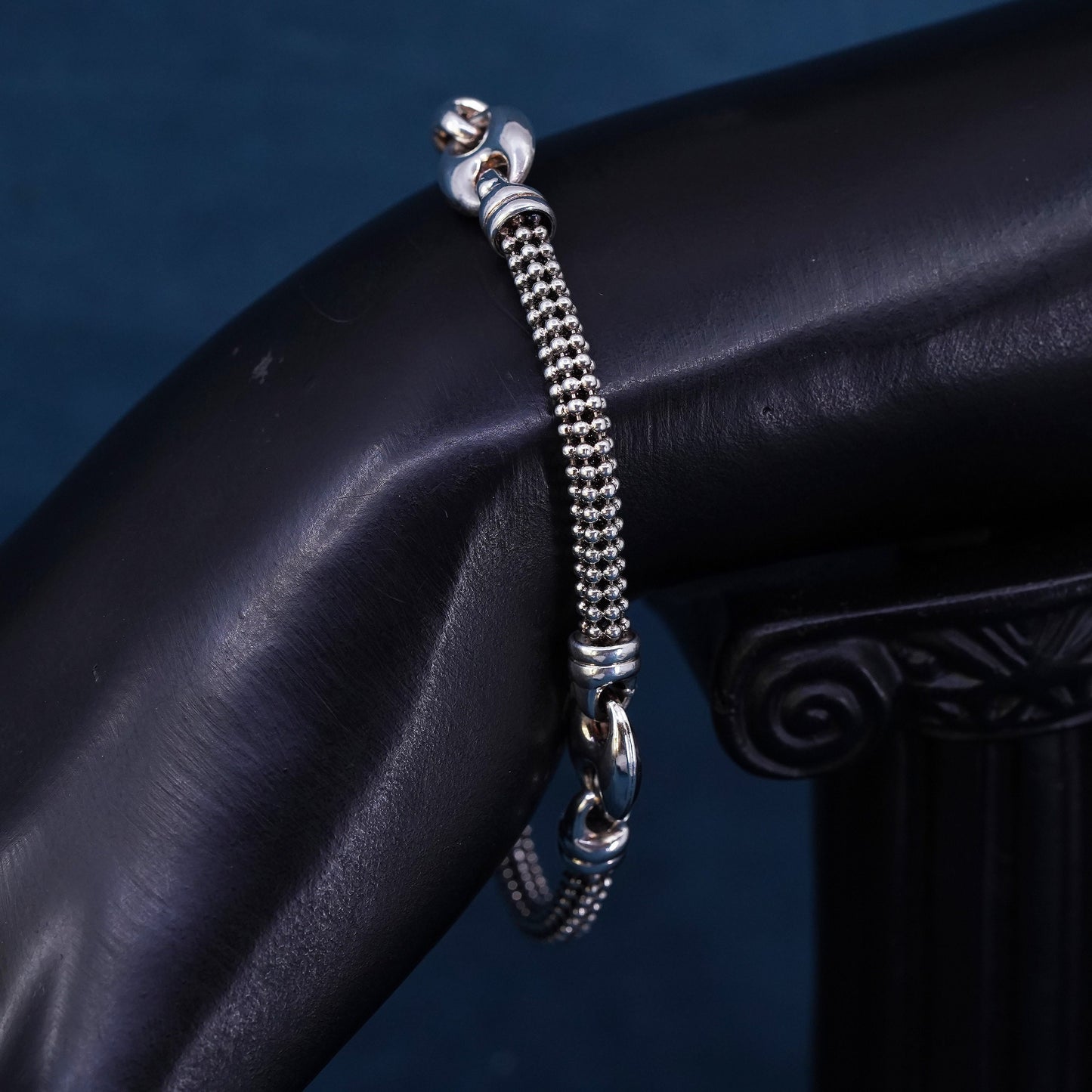 7", Italy Sterling silver handmade chain, 925 beads bracelet and puffy anchor