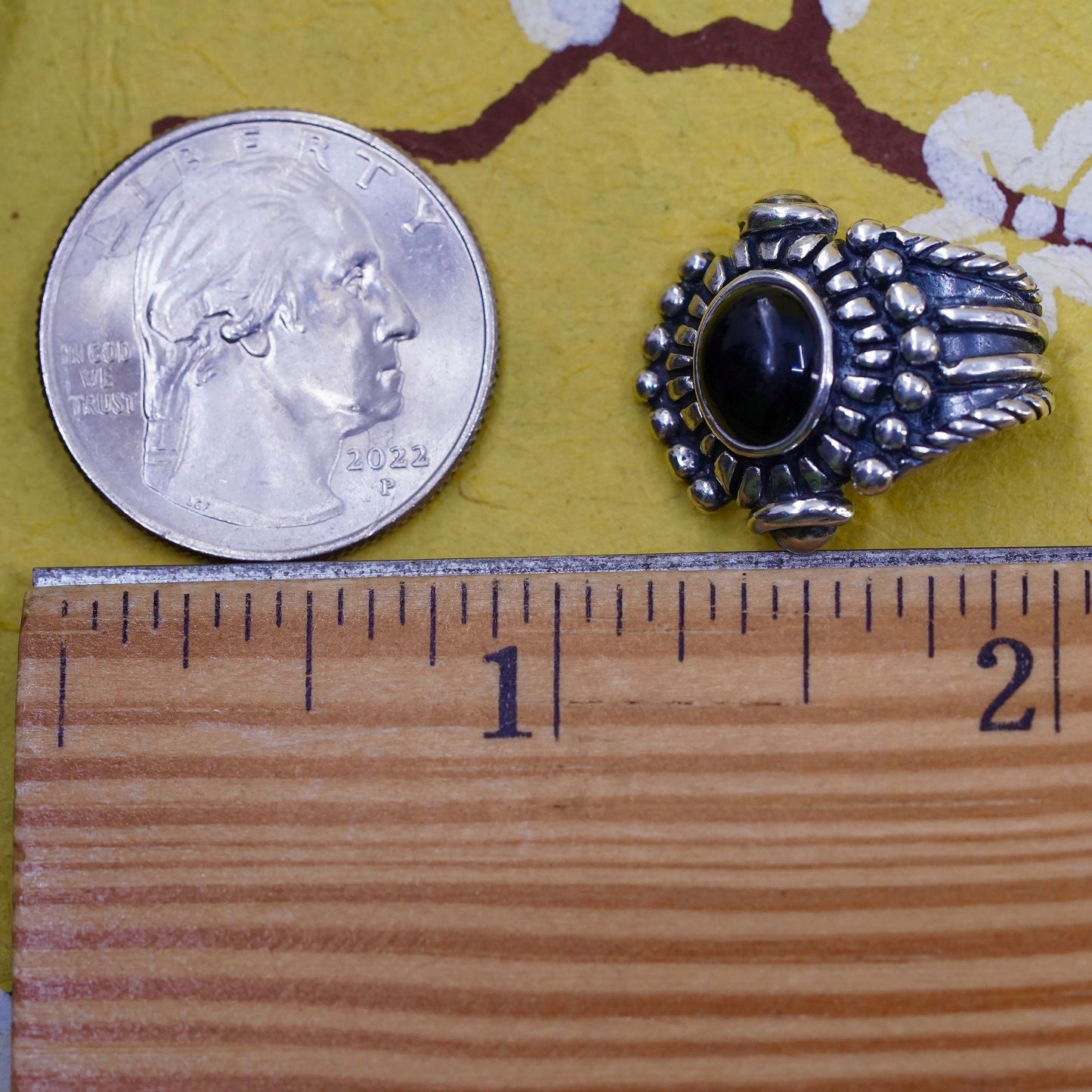 Vintage Sterling silver 925 handmade pendant with oval shaped black onyx beads