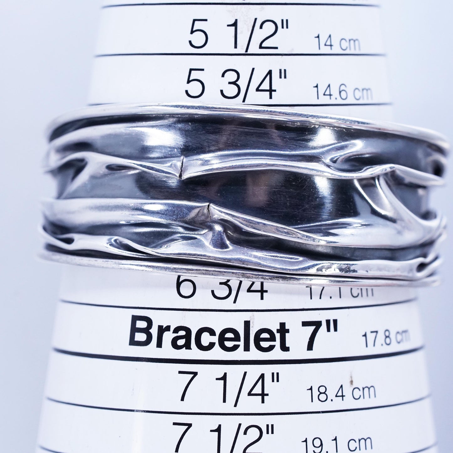 5.75”, Vintage Mexican oxidized Sterling 925 silver bracelet, wide wrinkle cuff