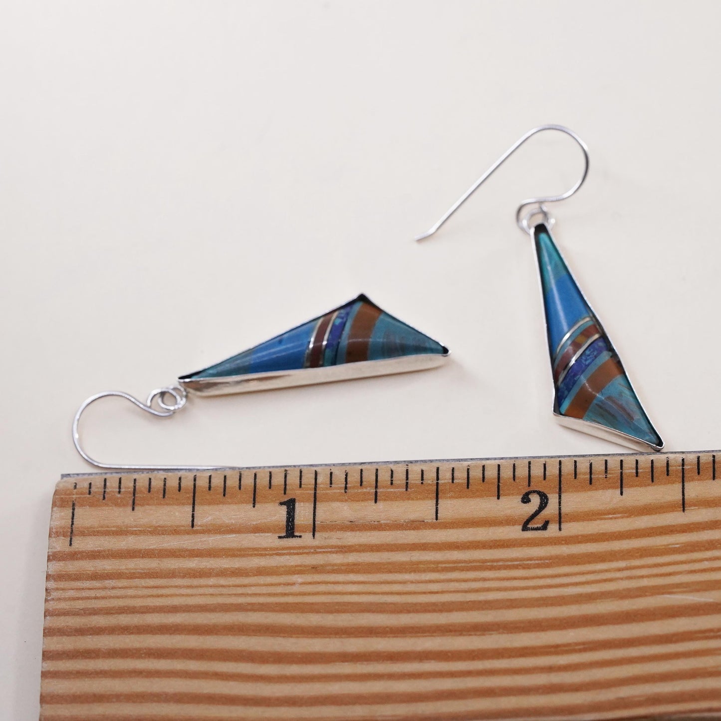 Native American Sterling 925 silver handmade triangular earrings turquoise