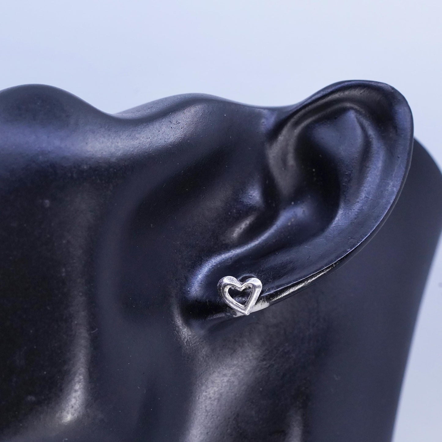Vintage Sterling 925 silver handmade heart earrings, studs