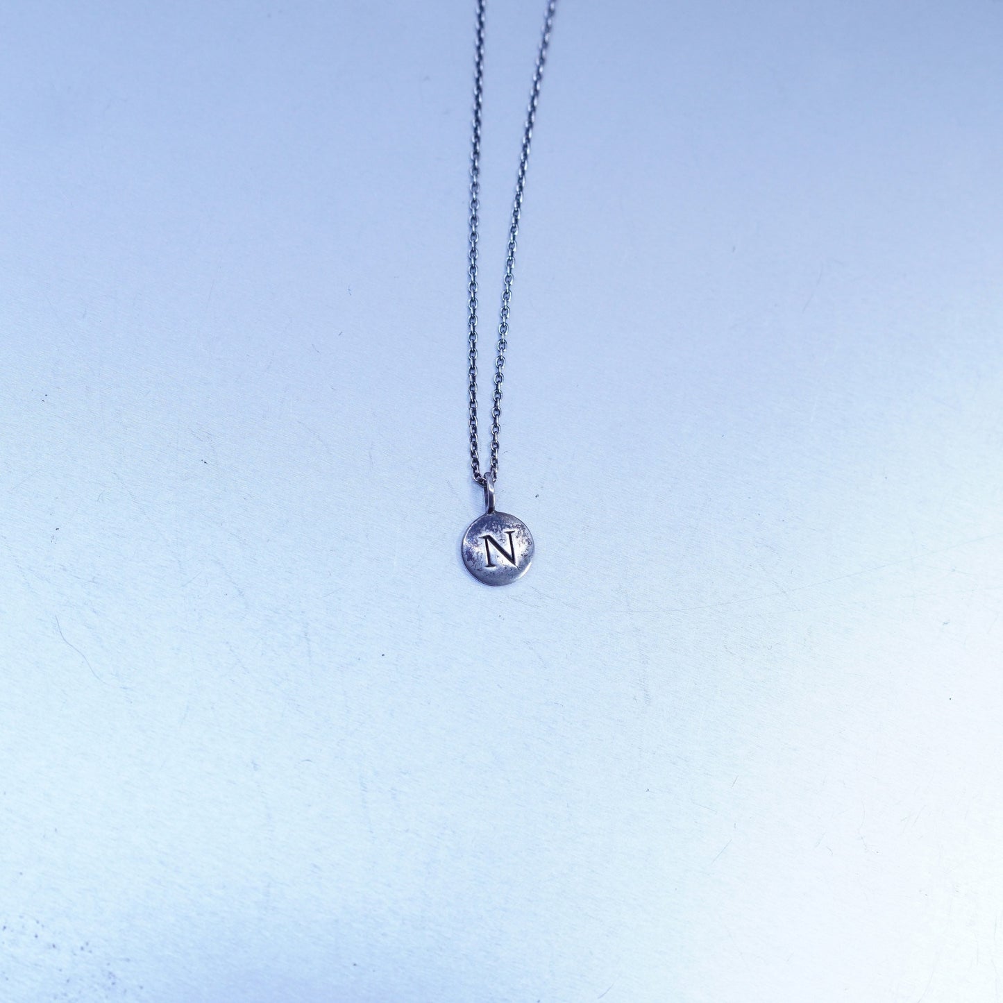 18”, Sterling silver necklace, 925 circle chain with initial letter N pendant