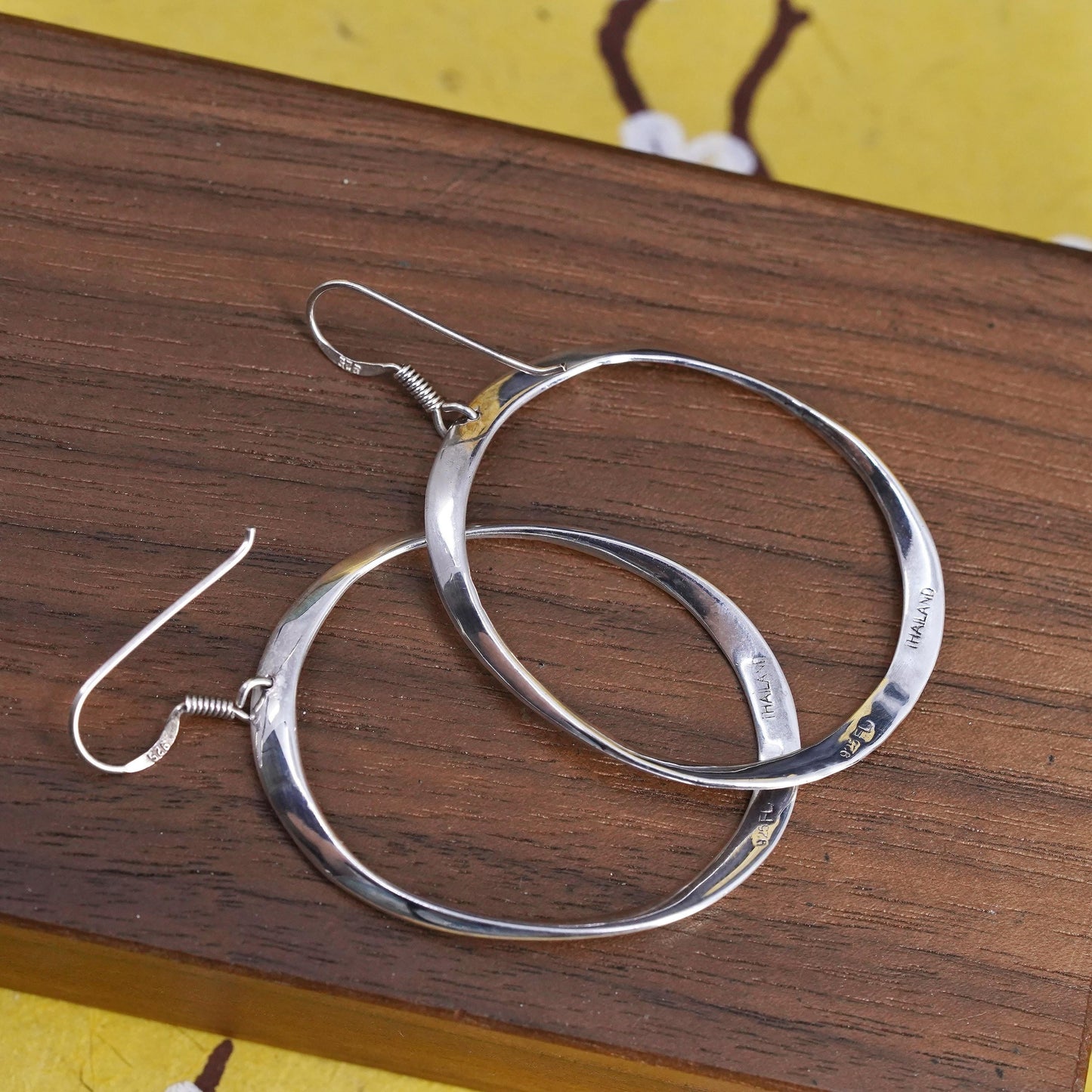 1.5", vintage Sterling silver handmade earrings, 925 oval twisted hoops