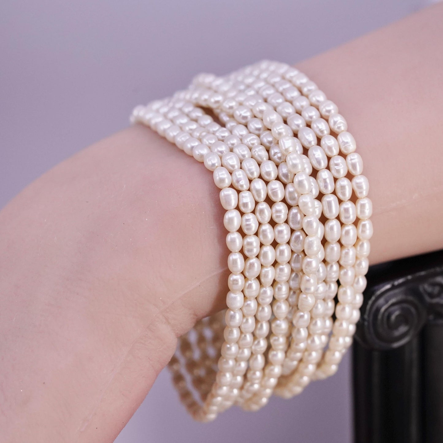 7", vintage Sterling 925 silver multi 10 strands bracelet cluster pearl beads