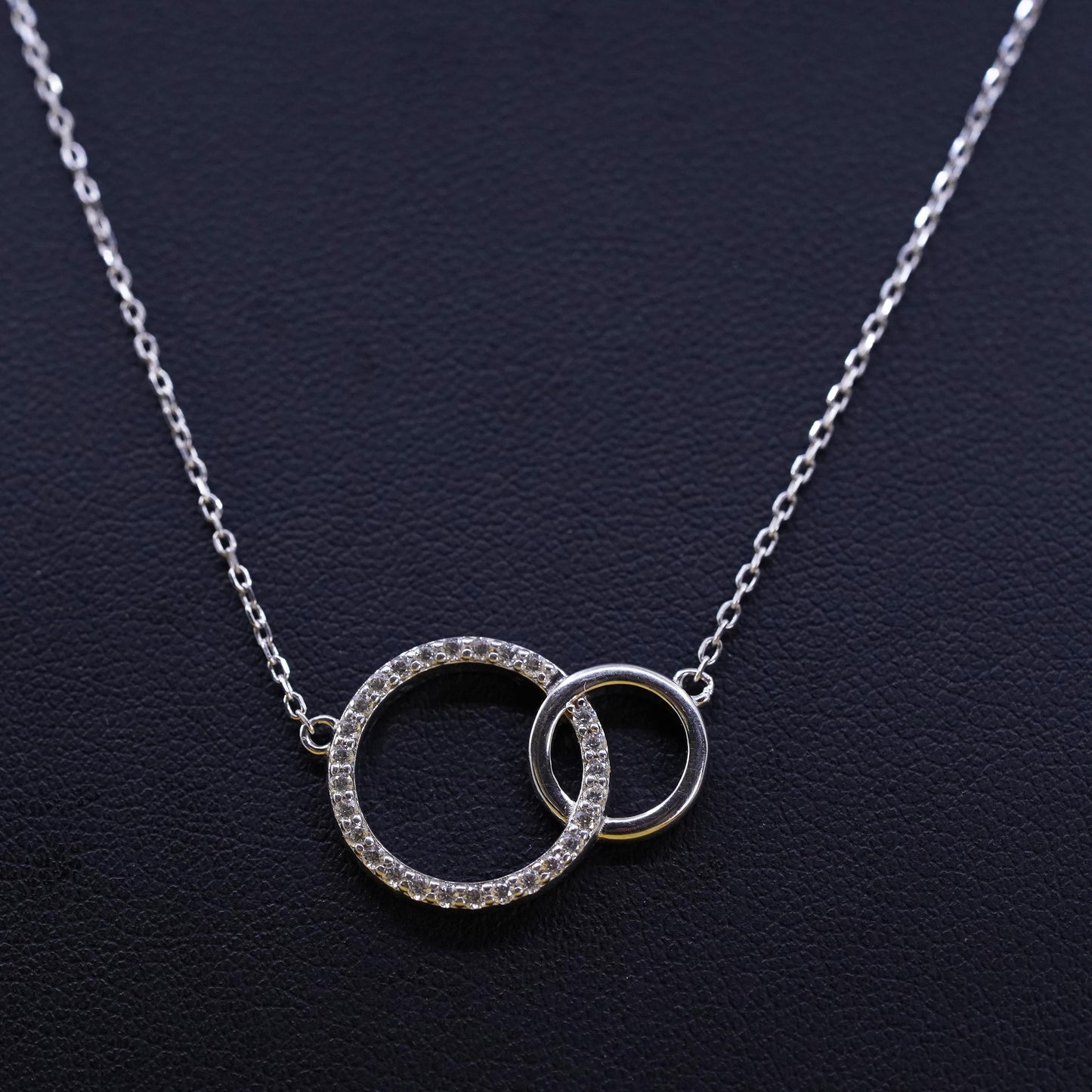 18+2”, vintage Sterling silver necklace, 925 circle rope chain diamond pendant