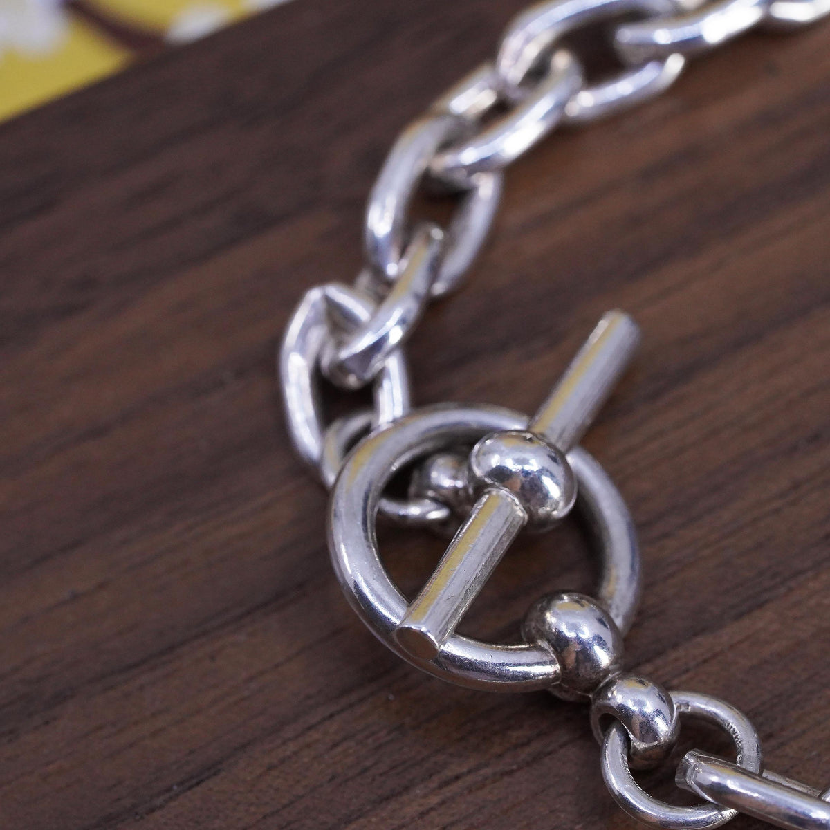 6.75" 7mm, Vintage Sterling silver bracelet, 925 oval link chain star charm