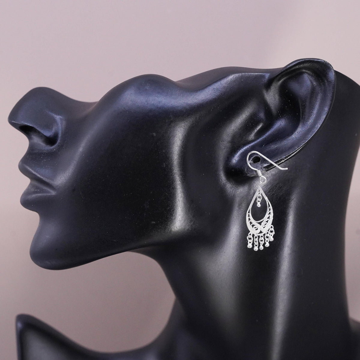 Vintage sterling silver handmade earrings, 925 filigree teardrop drop