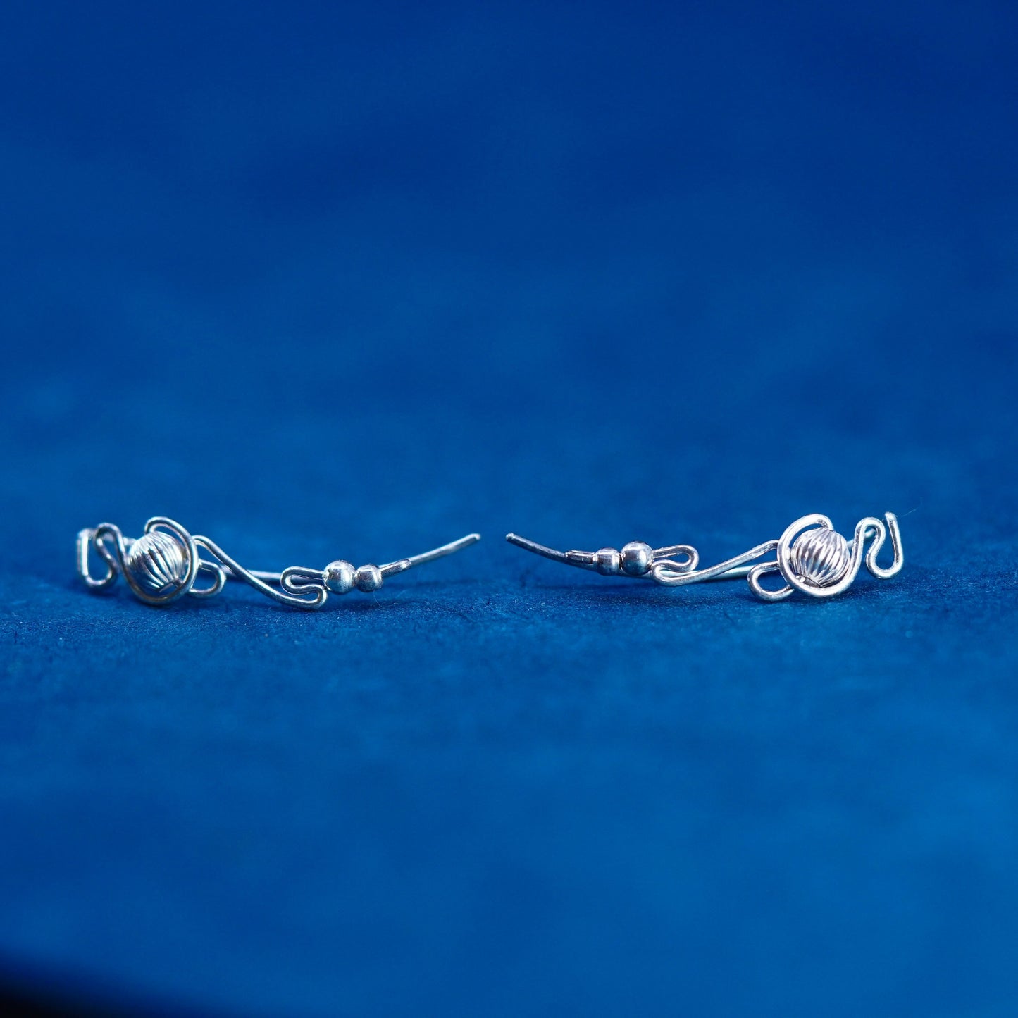 Vintage Sterling Silver handmade Earrings. 925 wired dangles with beads