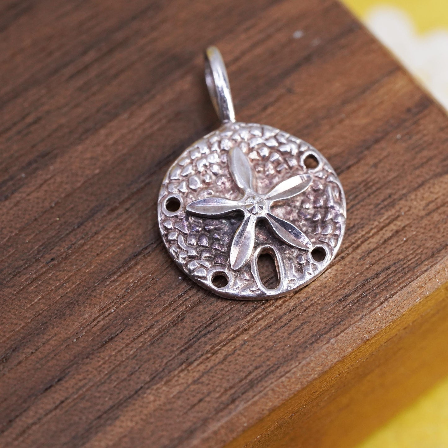 Vintage Sterling Silver Handmade Pendant, textured 925 sand dollar charm