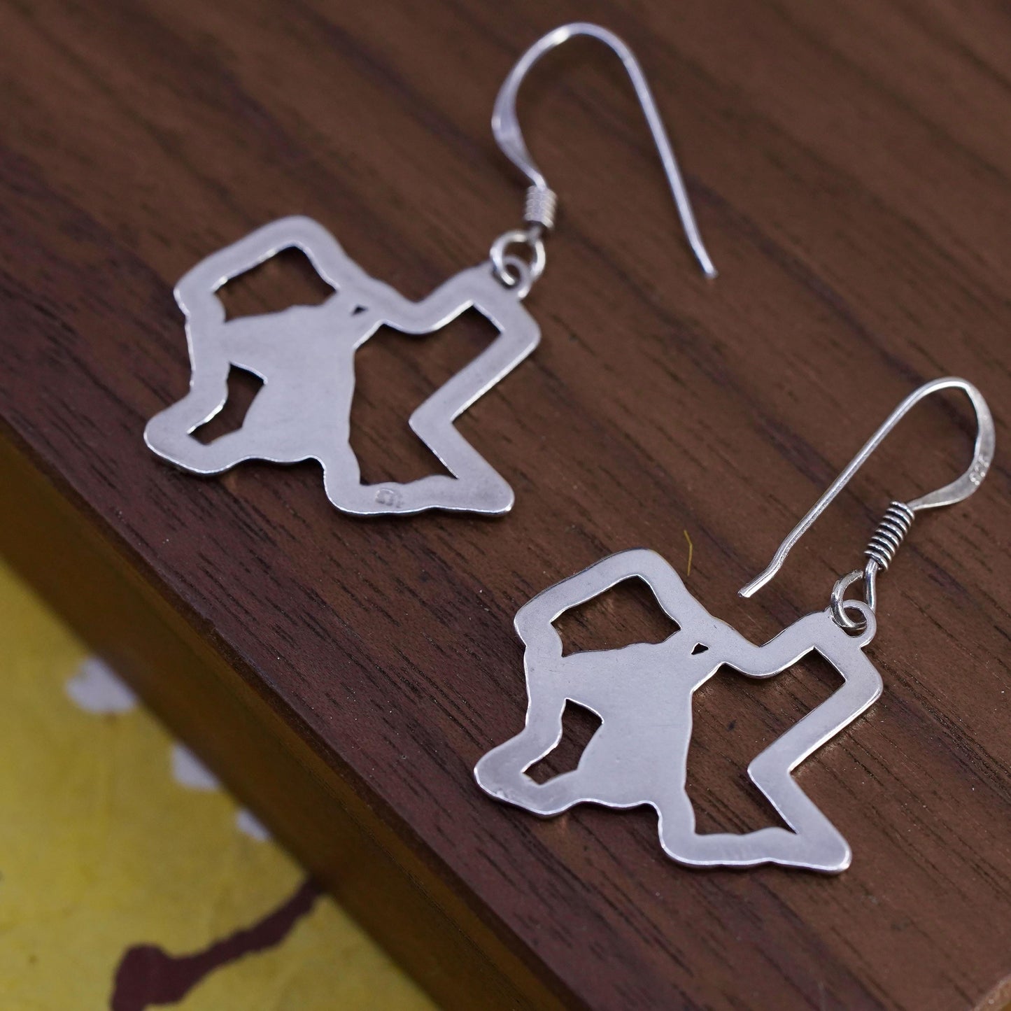 Vintage Sterling 925 silver handmade textured Texas state map earrings horse