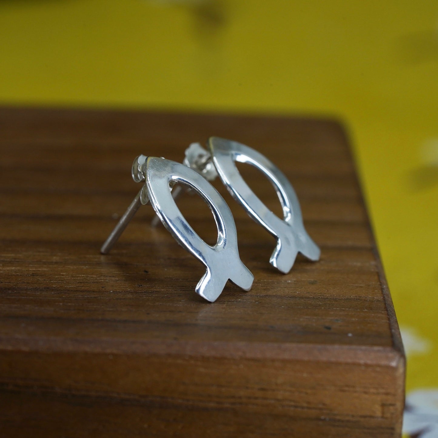 Vintage Sterling silver handmade fish studs, 925 earrings