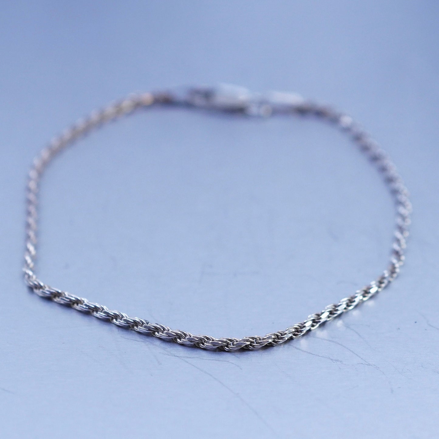 7.25”, 1.6mm, Vintage Italy Sterling 925 silver handmade bracelet, rope chain