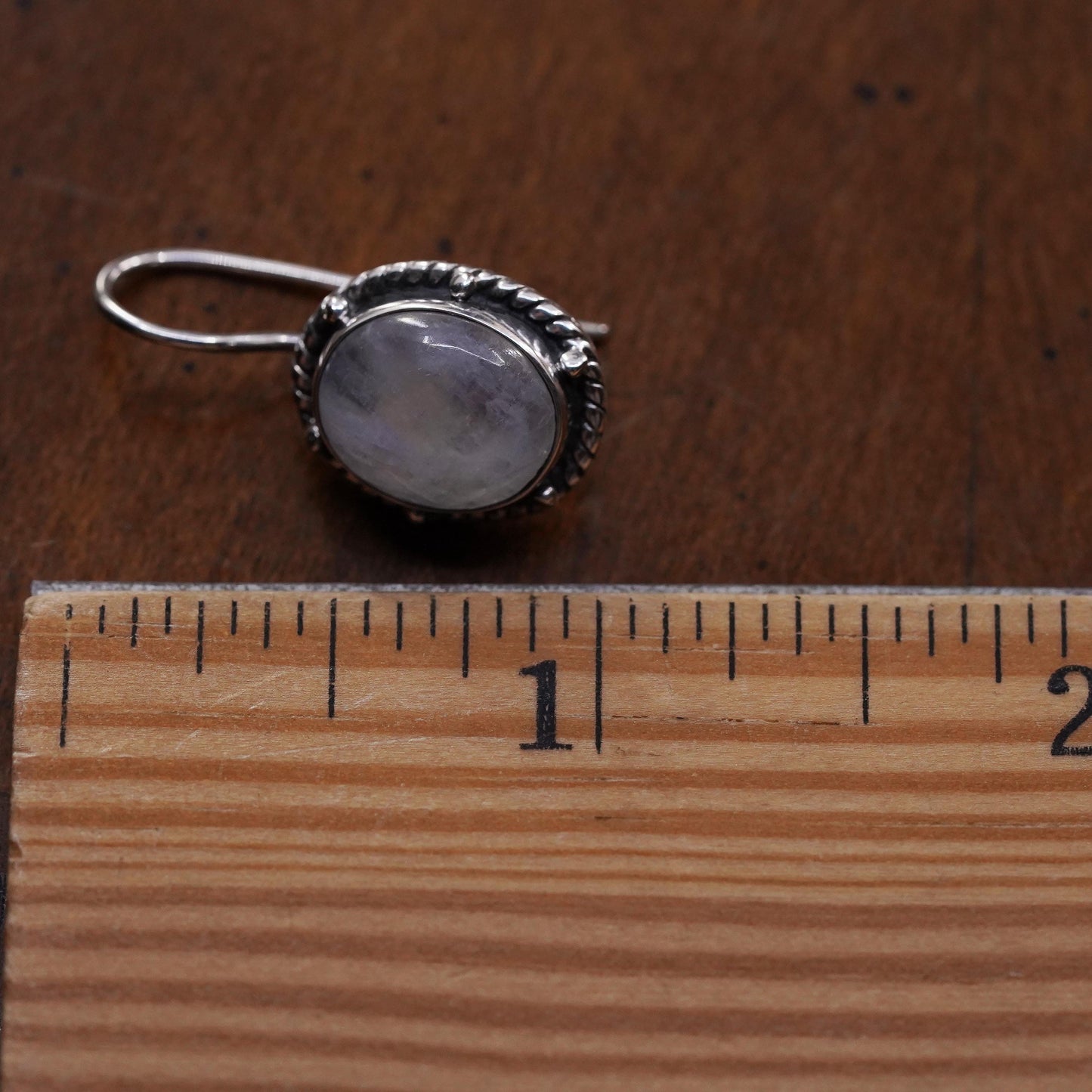 Vintage Sterling 925 silver handmade single earring with oval moonstone