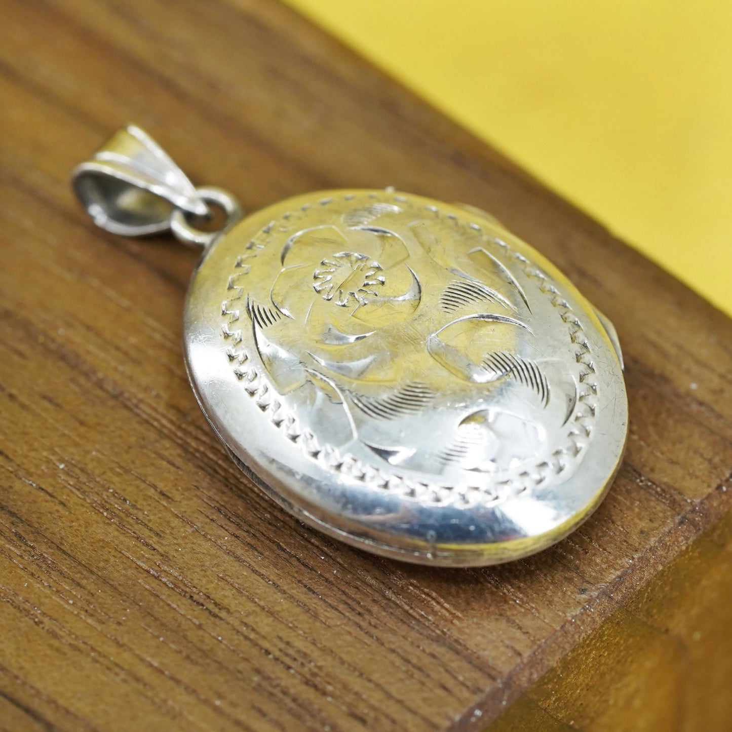 Vintage Sterling silver handmade pendant, textured 925 oval photo locket