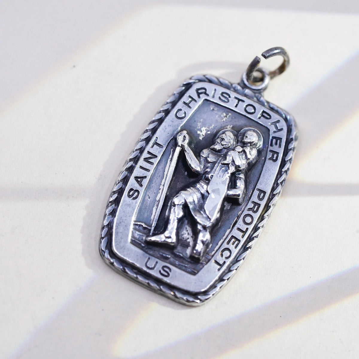 VTG Hayward Sterling Silver St. Christopher Protect Us Medal Pendant, Charm