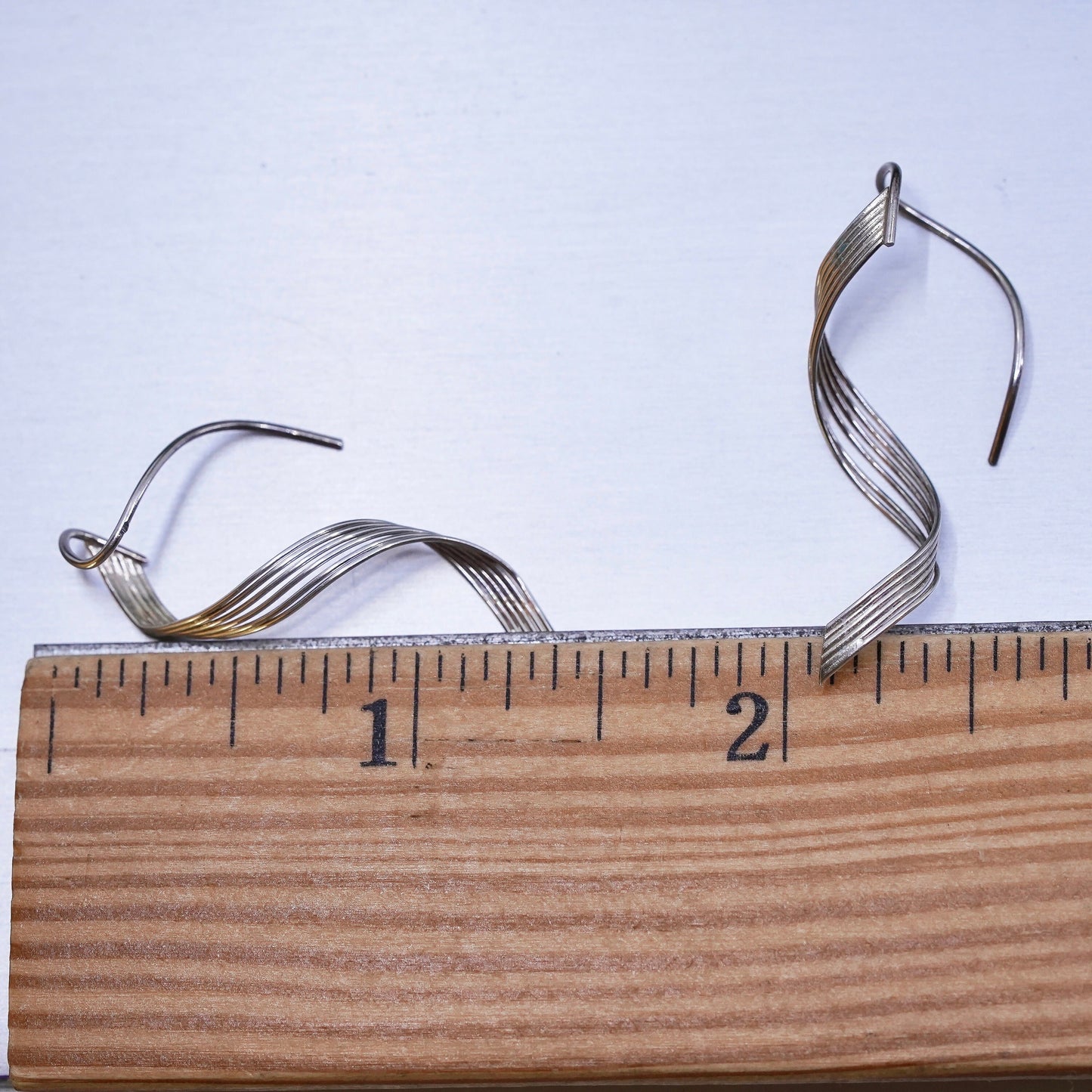 Vintage sterling silver handmade earrings, 925 twisted dangles, silver tested