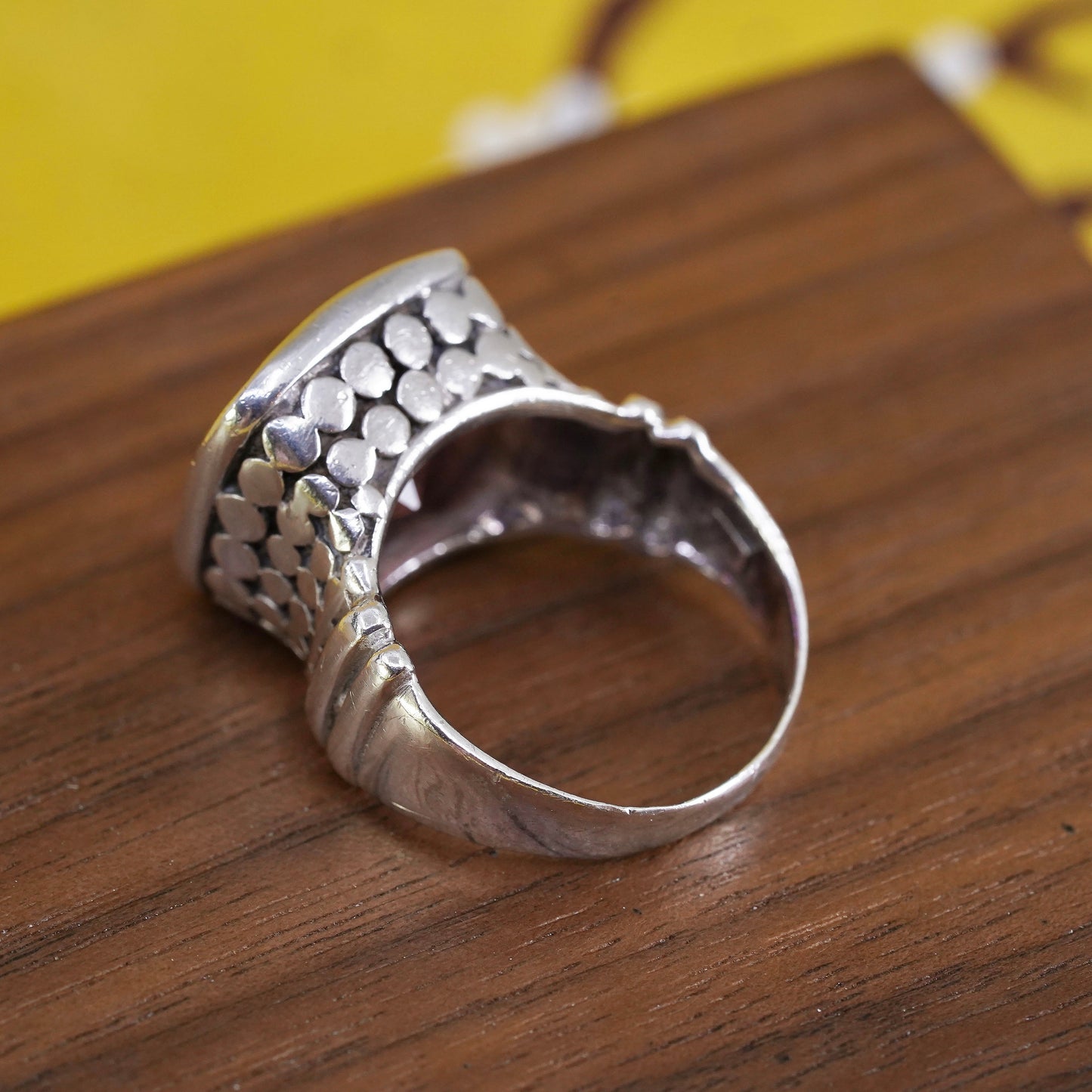 Size 9.25, Sterling 925 silver statement handmade cocktail ring pink crystal