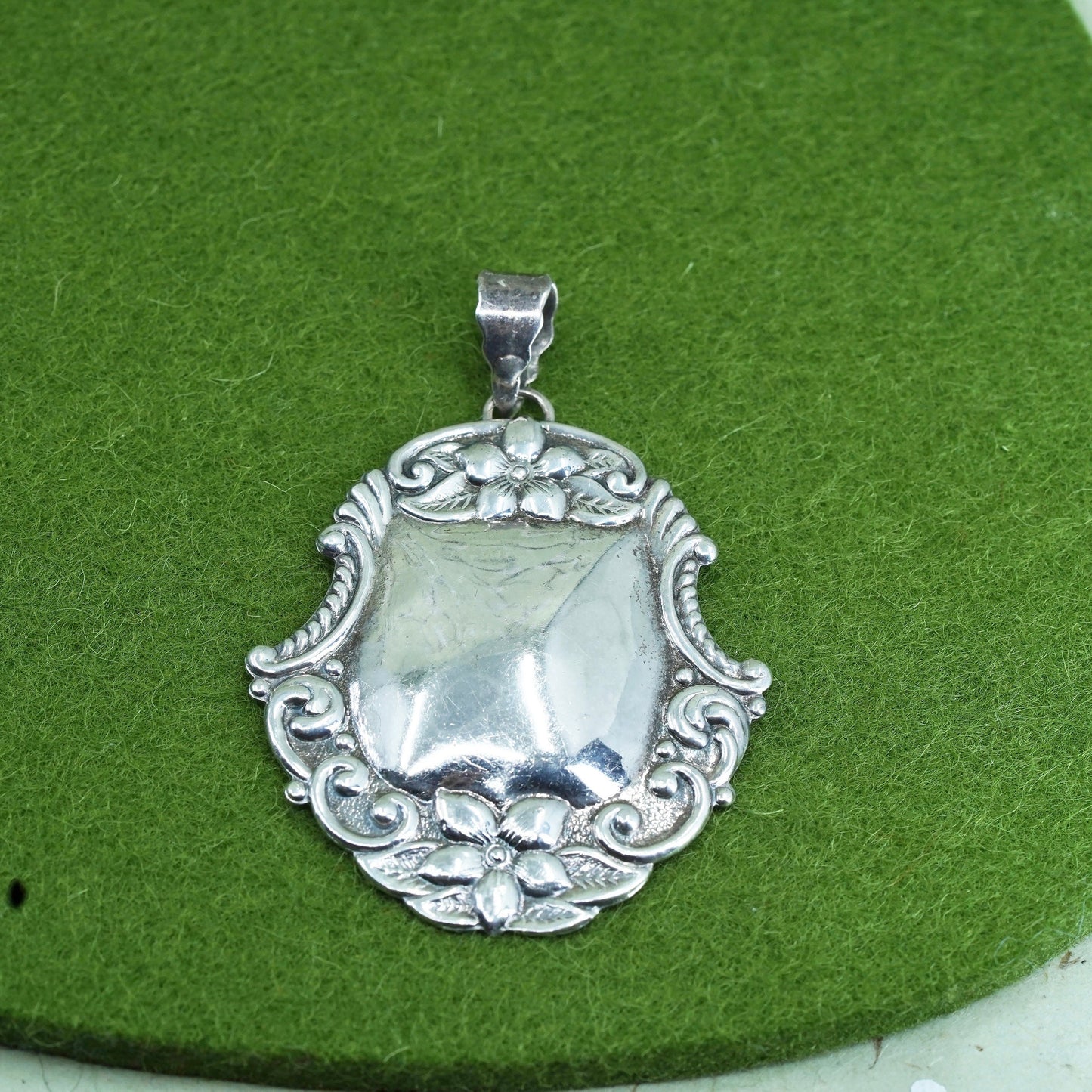 Vintage sterling silver blank textured tag charm, 925 pendant