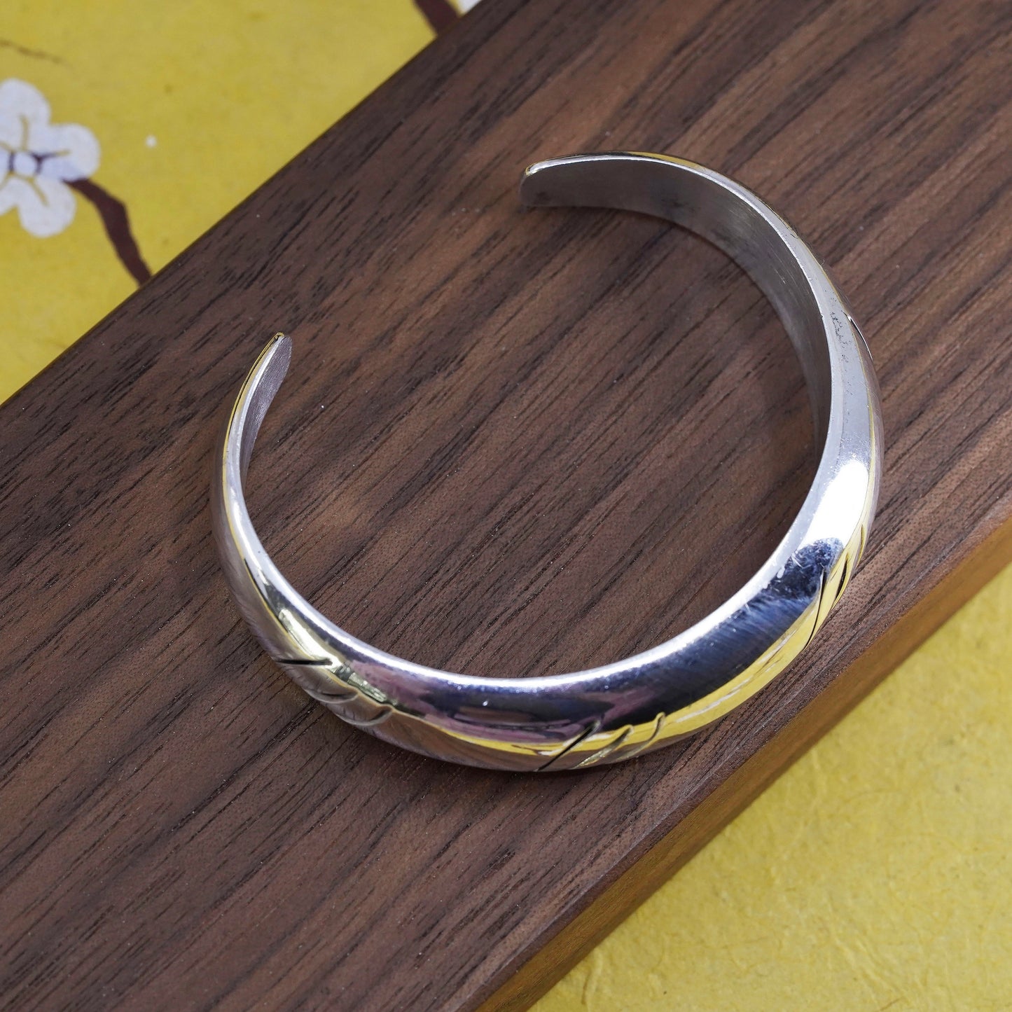 6”, Vintage Mexico Sterling silver handmade bracelet, 925 cuff with cut out