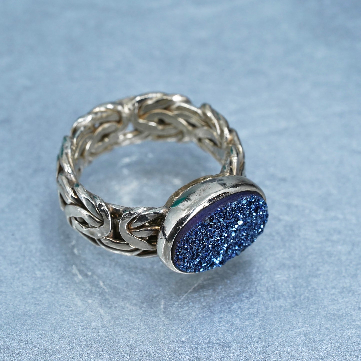 Size 6.5, vermeil gold Sterling 925 silver birdcage Byzantine ring glittering