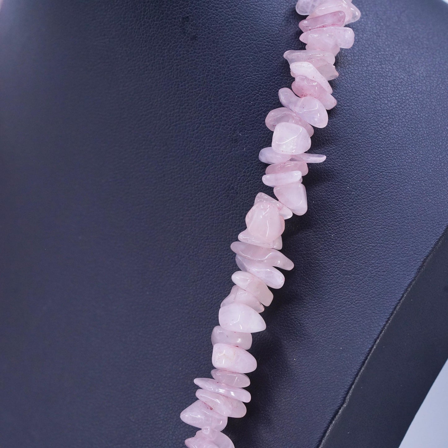 26" Vintage Sterling 925 silver necklace, Pink Quartz With Silver beads Detail