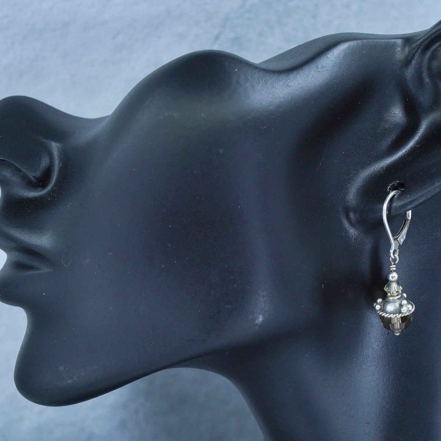 Vintage Sterling 925 silver handmade earrings with orange crystal bead