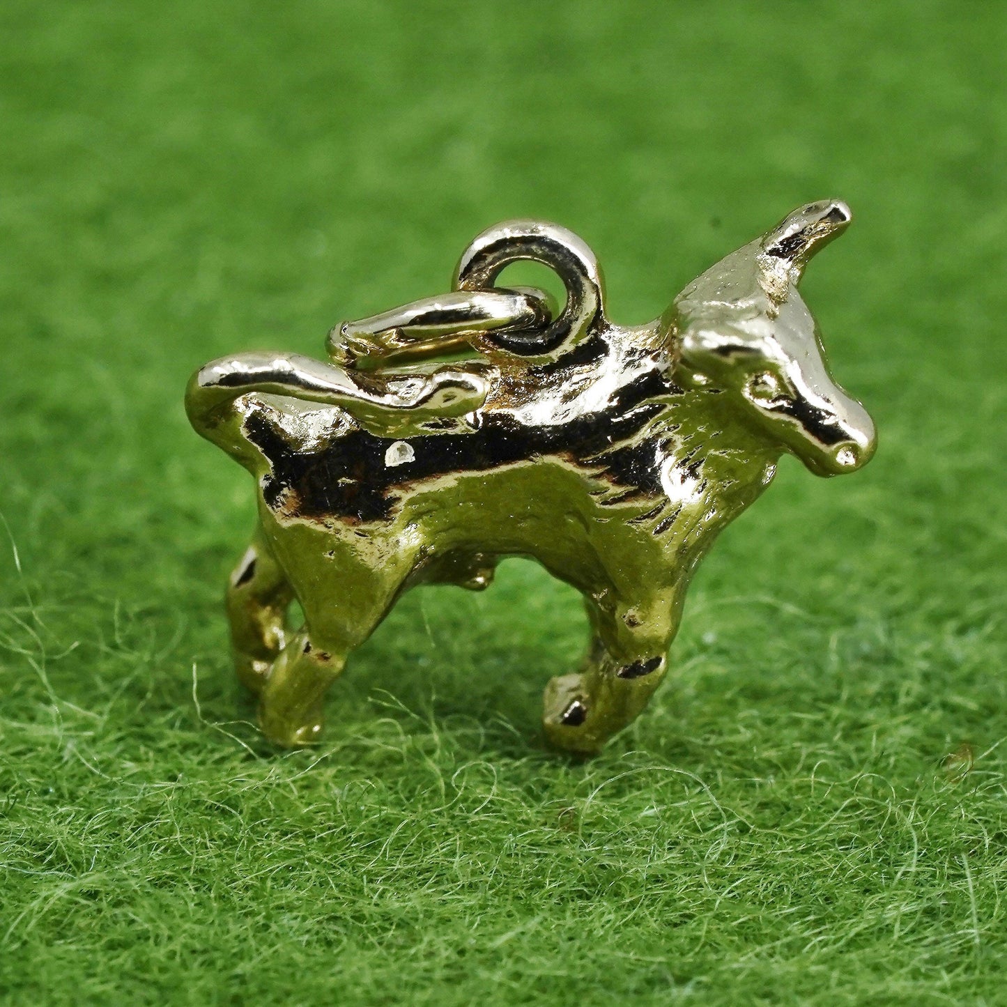 Vintage gold tone Sterling silver handmade pendant, 925 silver bull ox charm