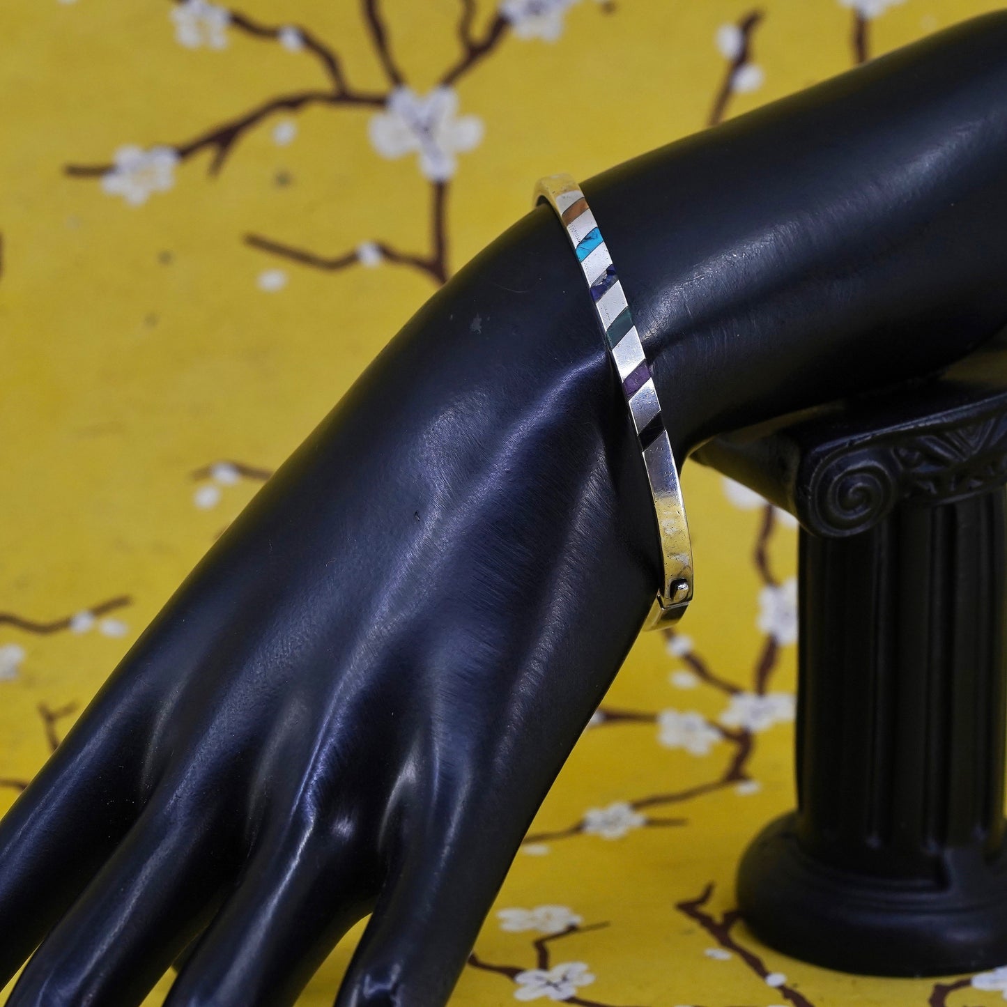 7”, Mexican Sterling silver bracelet, 925 bangle lapis turquoise tiger eye