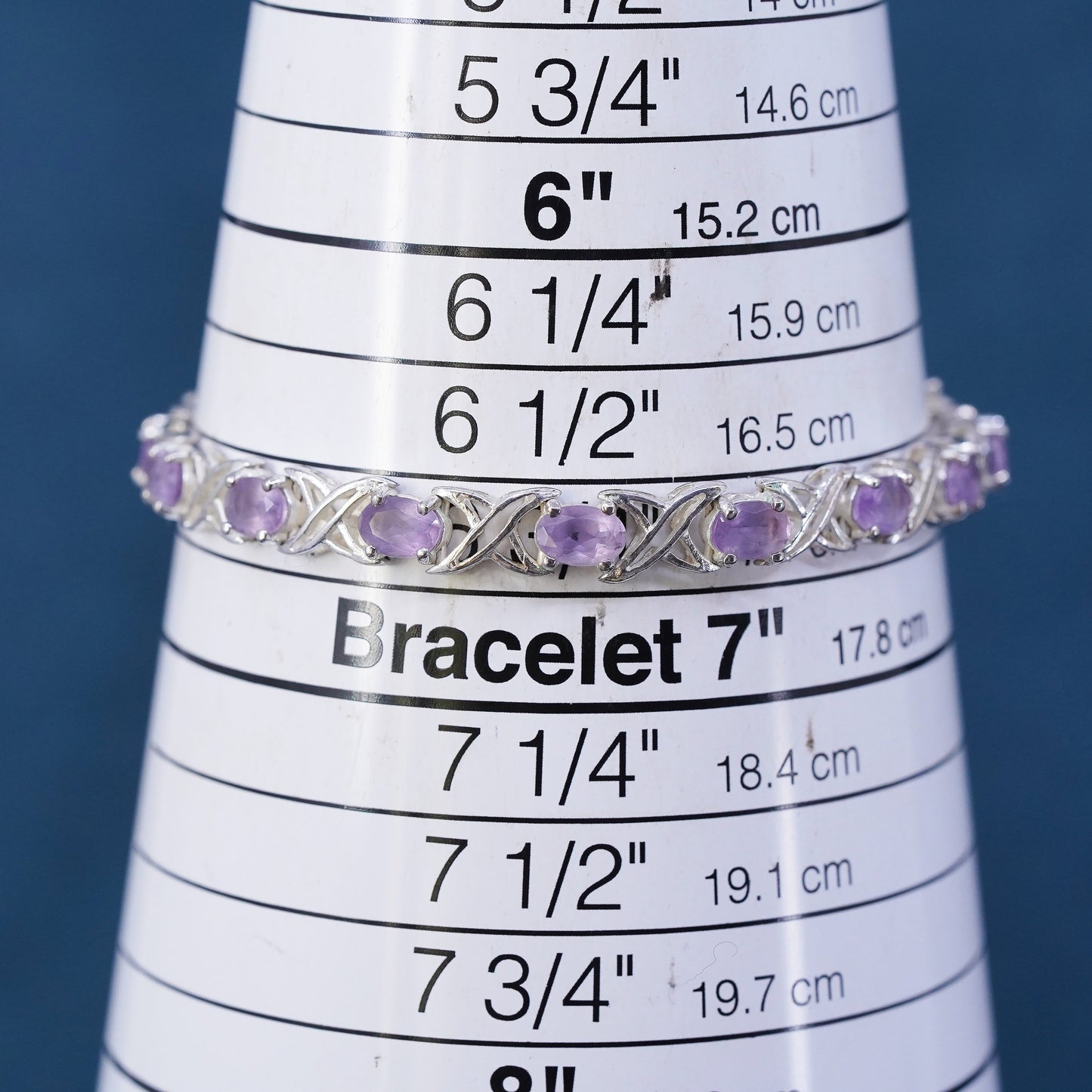 6.75", vintage Sterling 925 silver tennis bracelet with amethyst
