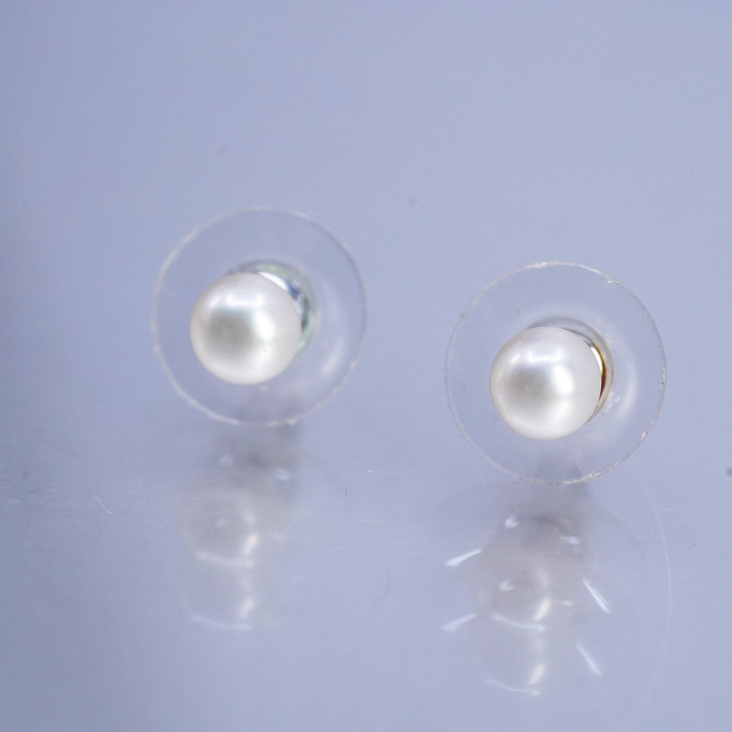 5mm, Vintage Sterling 925 silver handmade earrings, studs with pearl