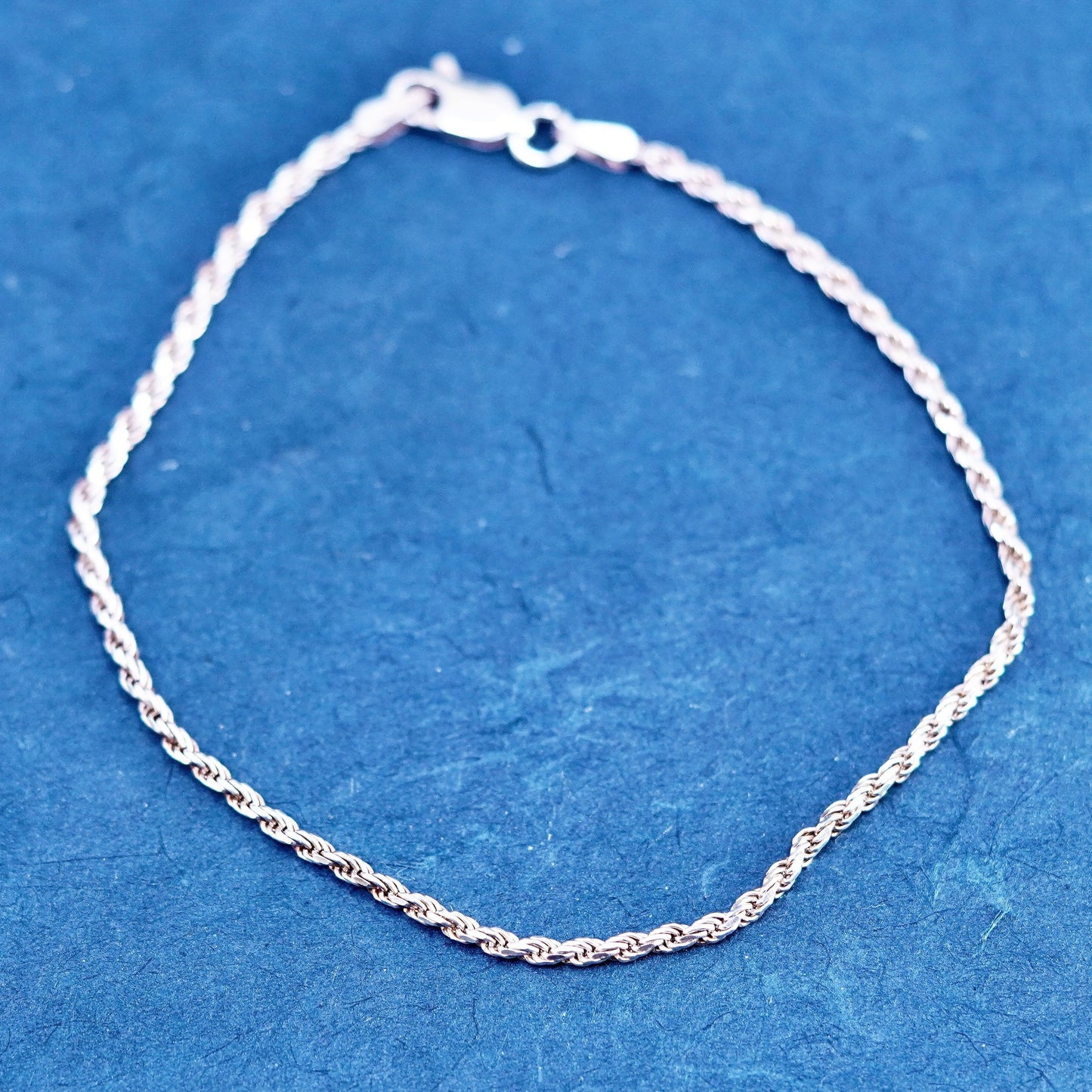 7.5” 2mm, vintage sterling silver handmade bracelet, Italy 925 rope chain