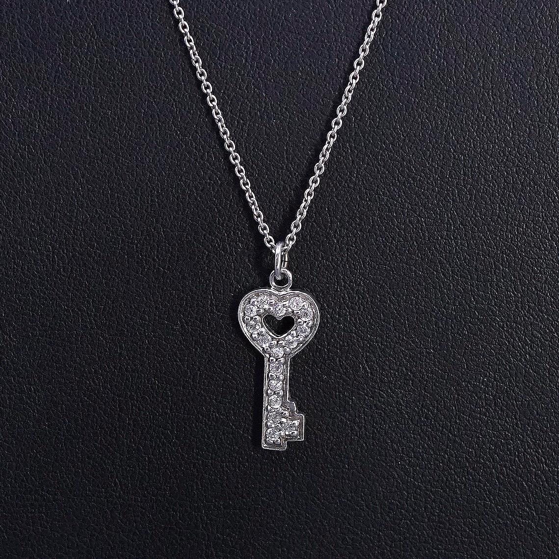 18+4", vintage Sterling silver circle chain necklace, 925 key charm cluster cz