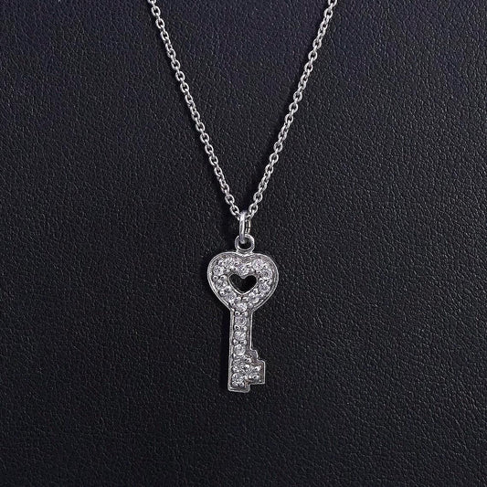 18+4", vintage Sterling silver circle chain necklace, 925 key charm cluster cz