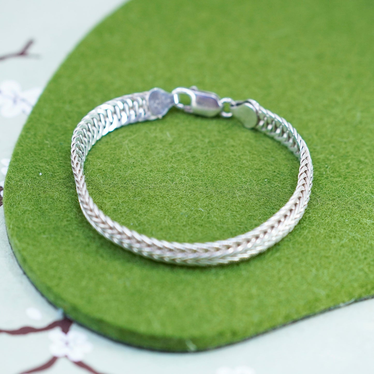7.75”, IBB sterling 925 silver flatten curb wheat link chain bracelet anklet