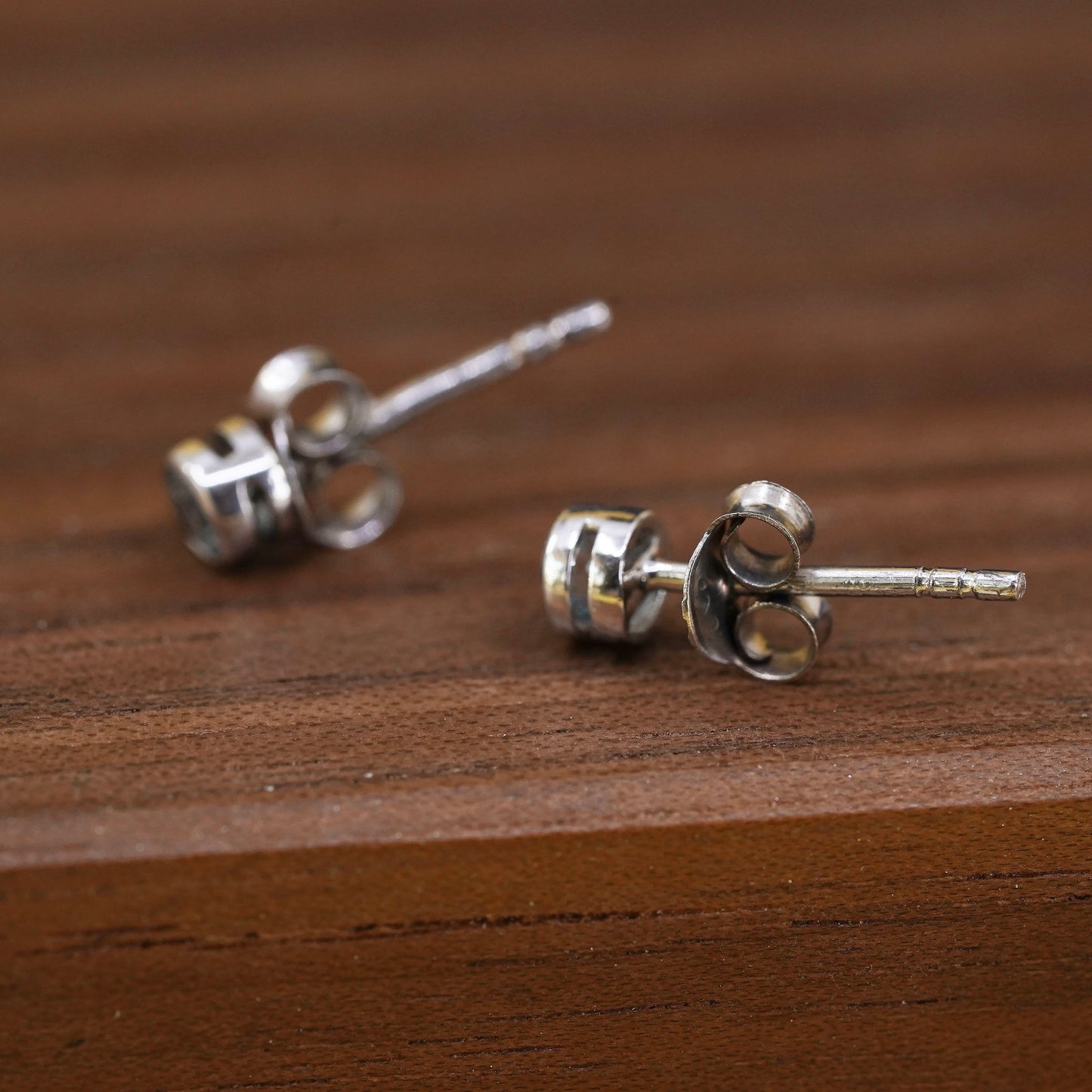 3mm, Vintage Sterling silver handmade earrings, 925 round cz studs