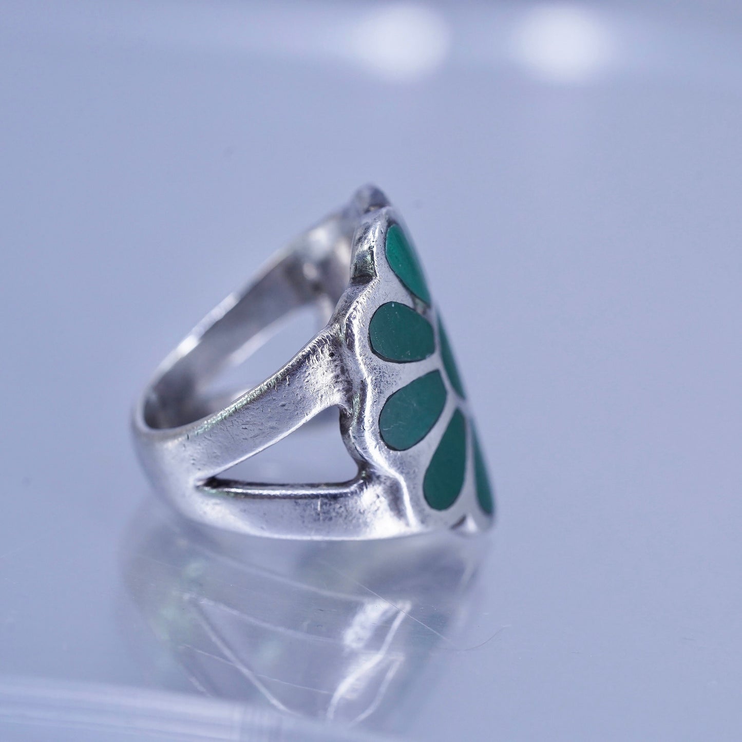 Size 4, Vintage southwestern Sterling 925 silver handmade flower ring turquoise