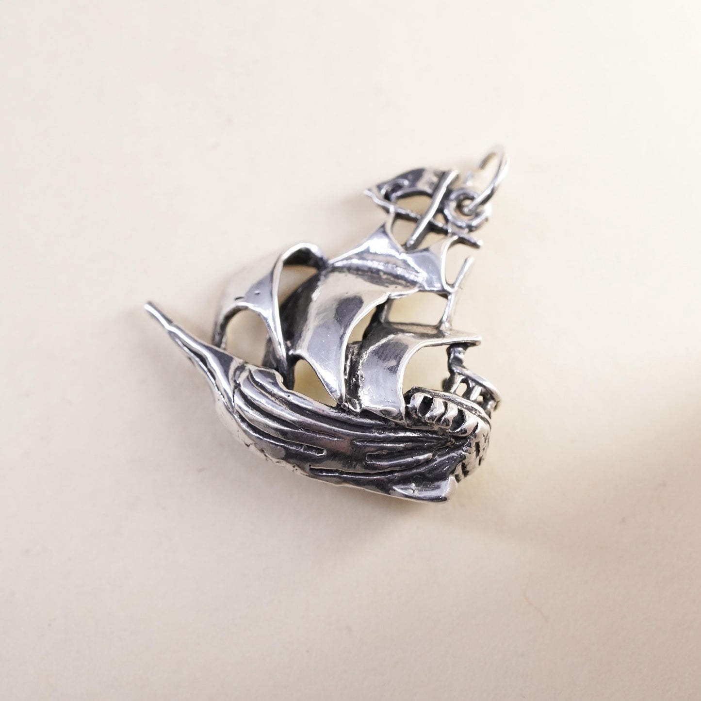 Vintage sterling silver handmade pendant, 925 sailing boat charm