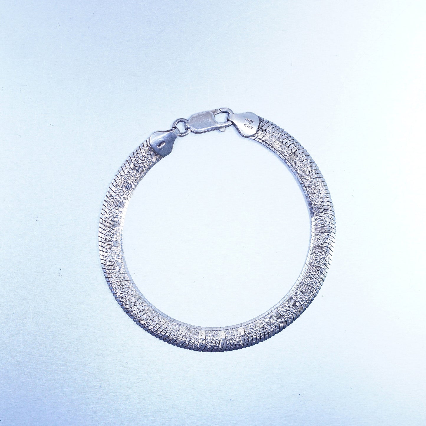 7”, Vintage Italy Sterling 925 silver handmade bracelet, textured omega chain