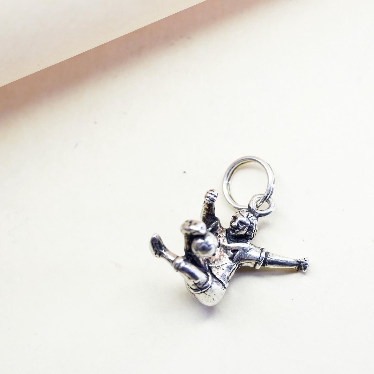 Vintage sterling silver charm, 925 silver 3D football pendant, soccer player