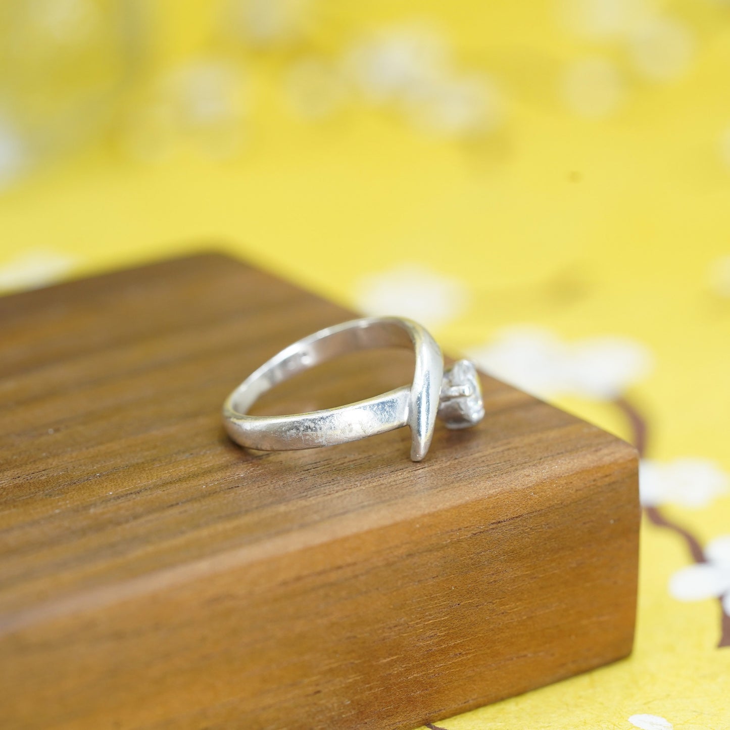 Size 6, vintage Sterling silver handmade ring, 925 band with cz