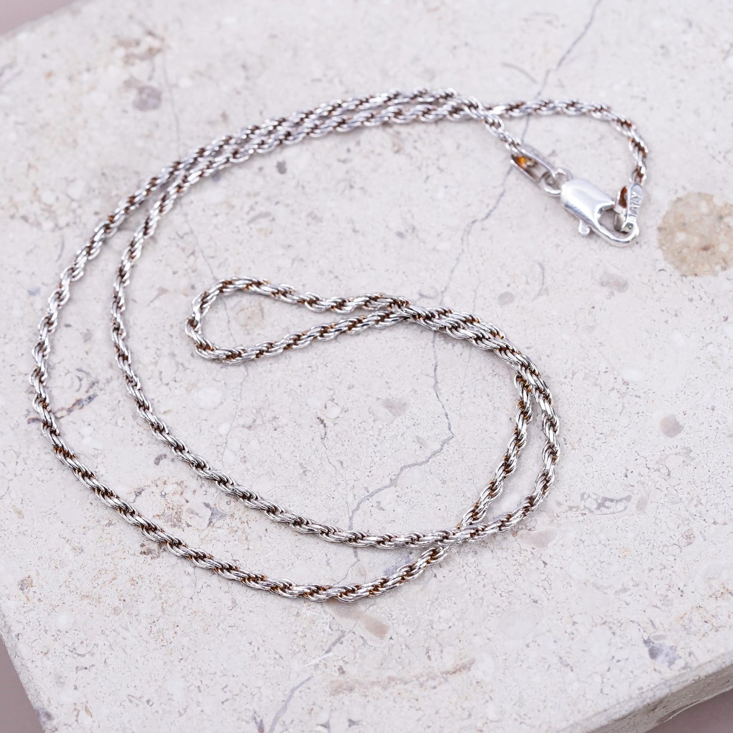 16”, 2mm, vintage Sterling silver handmade necklace, 925 diamond cut rope chain