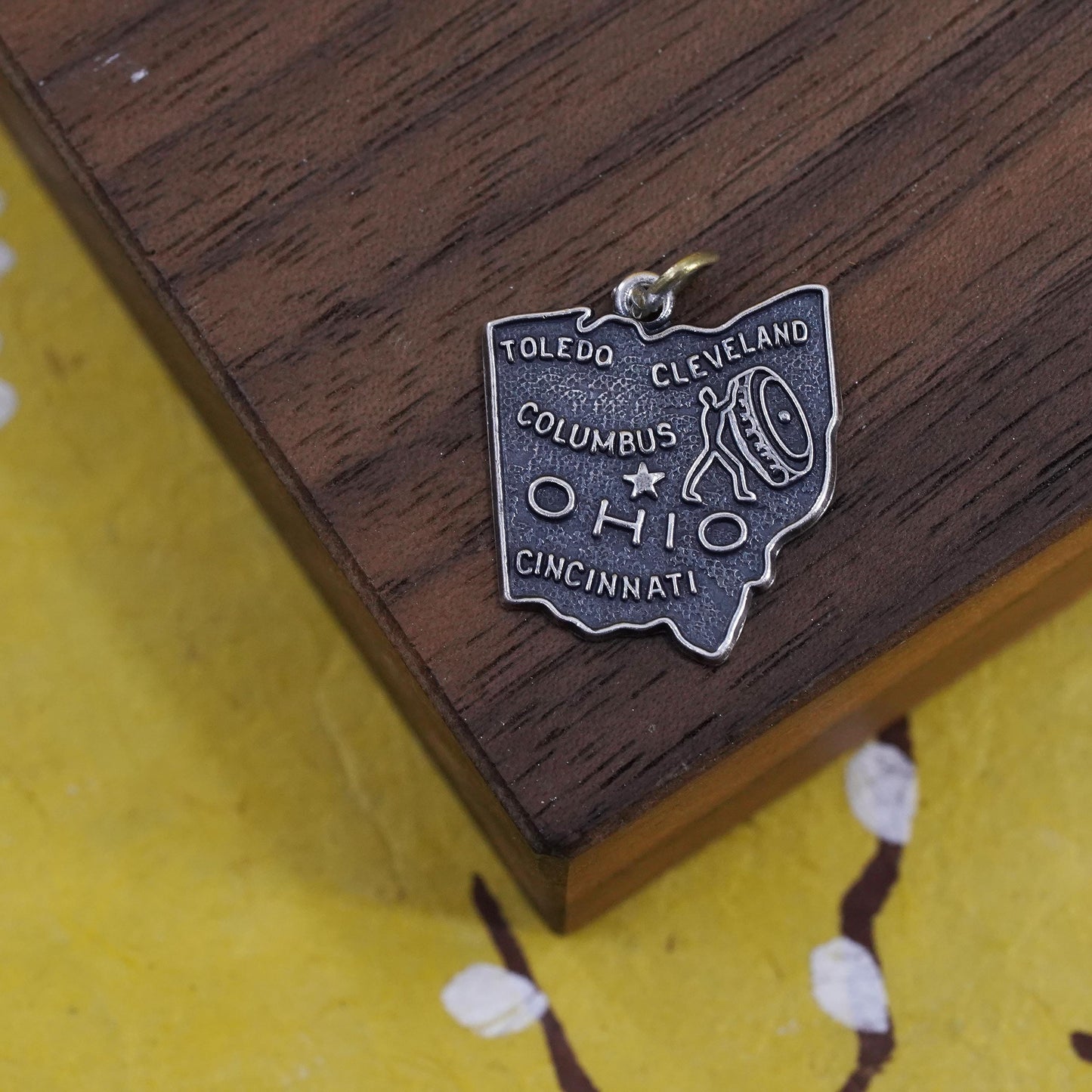 Vintage Sterling silver handmade charm, 925 pendant Ohio state tag