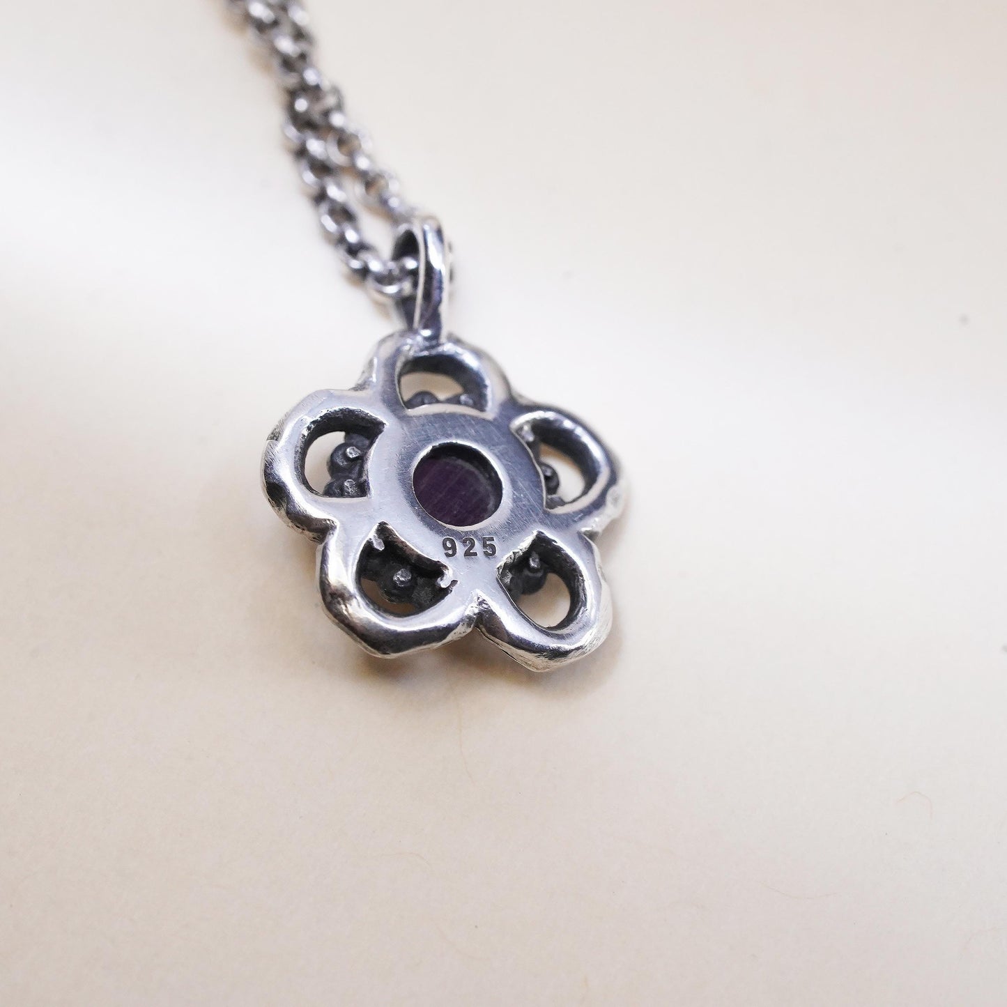 17", sterling silver necklace, 925 round box chain natural ruby flower pendant
